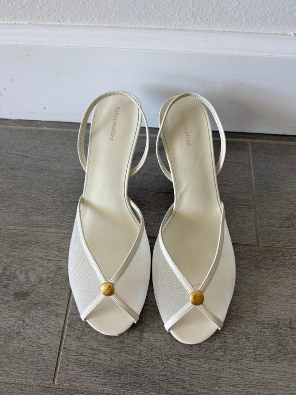 Reformation Paula Slingback Sandal Ivory Mesh Heel Size 9.5 - Picture 6 of 6